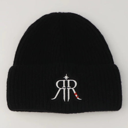 The Rebe11ion Knit - Midnight black beanie with Royal Rebe11ion embroidered logo